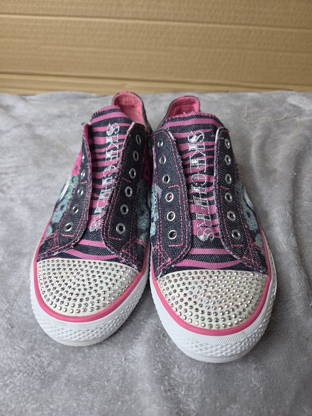 Skechers Twinkle Toes Womens Sneakers Pink Black Striped Canvas Laceless Y2K
